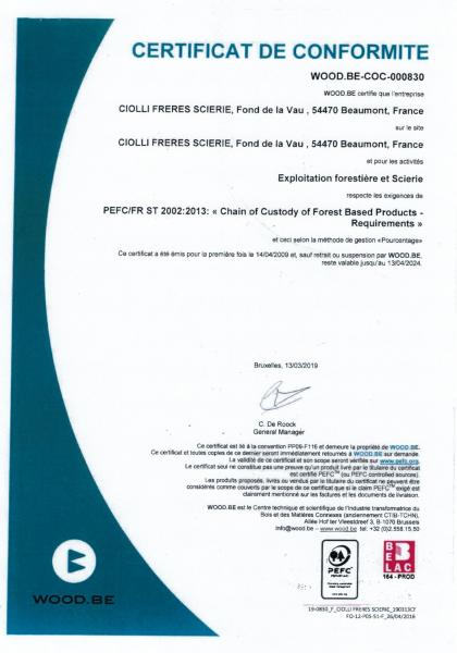 Certificat PEFC Ciolli 54 